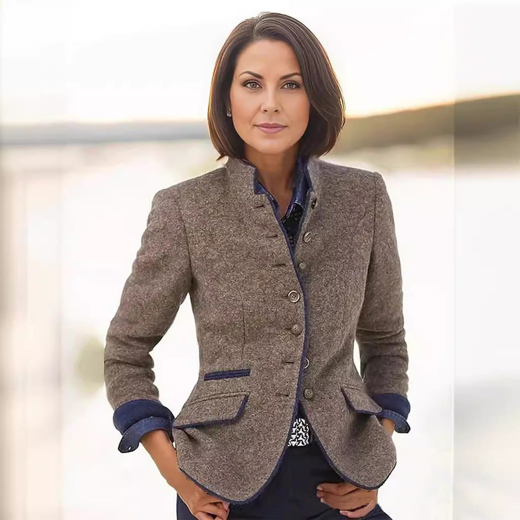 Damen elegante Blazerjacke mit Knopfleiste und praktischen Taschen Amawinc