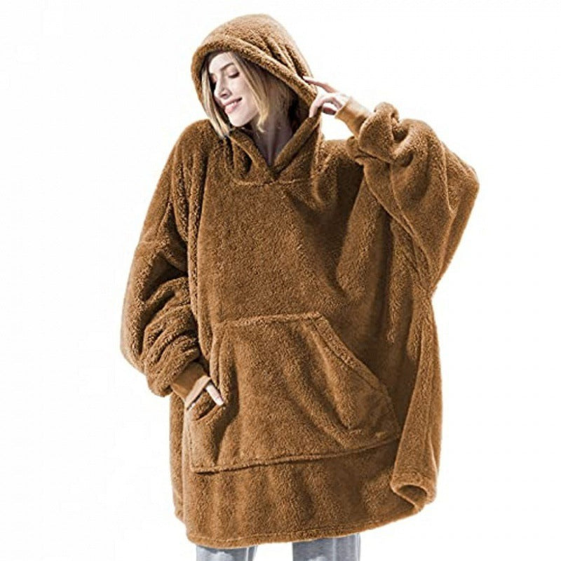 Damen oversize Fleece-Hoodie mit Kängurutasche und Kapuze Amawinc