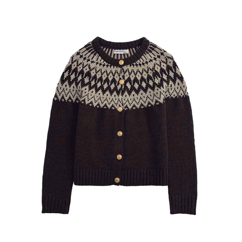 Damen Strickjacke mit traditionellem Norwegermuster Amawinc