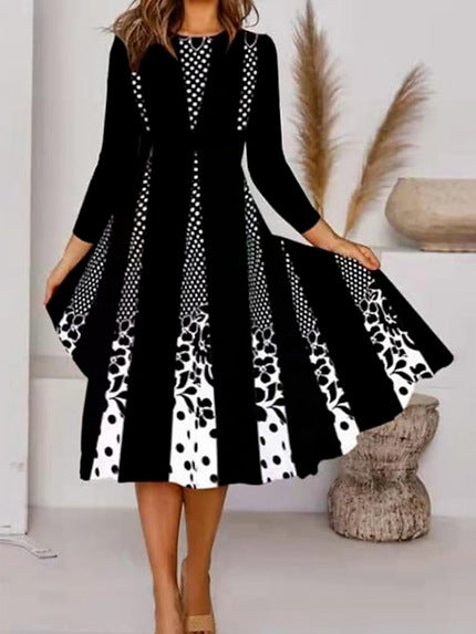 Fudus lässiges Kleid mit Rundhalsausschnitt, mittellangem Arm und Print