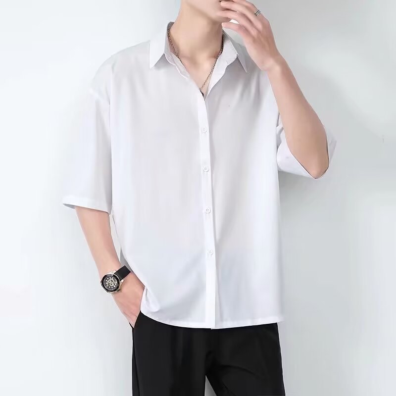 Amawinc Chemise Homme Manches Courtes Noire Décontractée Légère Respirante Bouton Boutonnage