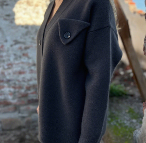 Damen lockerer Strickcardigan mit asymmetrischem Schnitt und Knopfdetails Amawinc