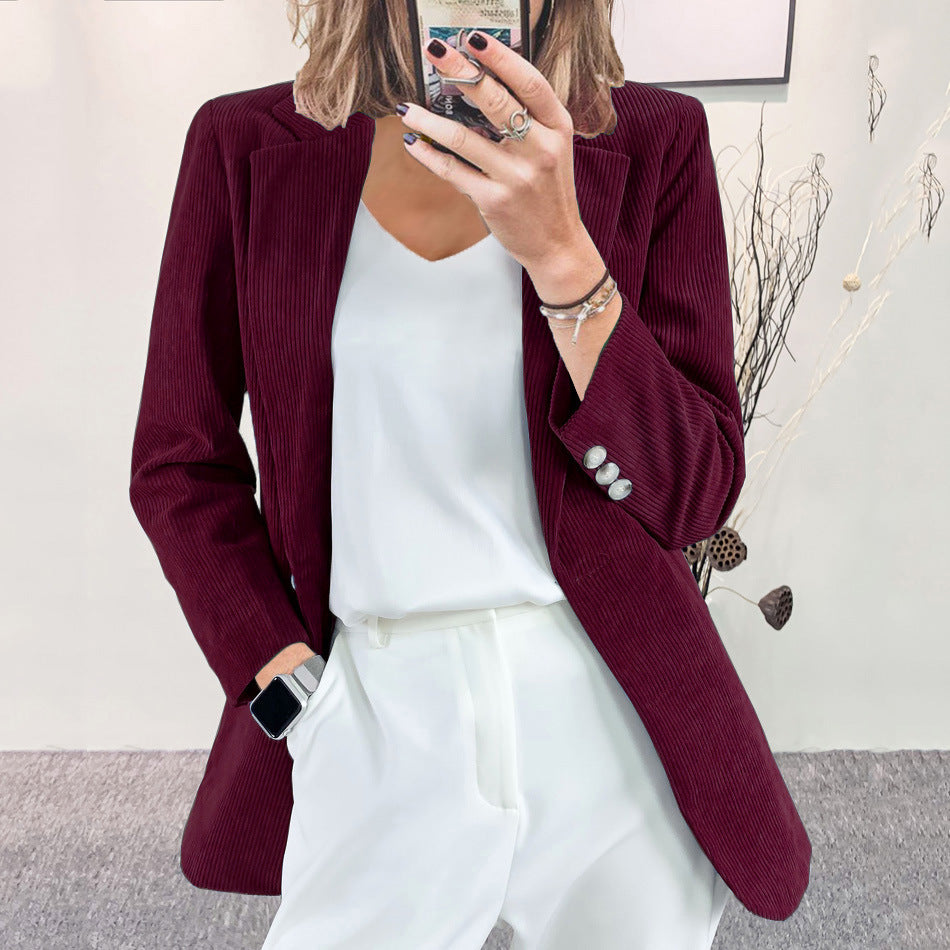 Damen Eleganter Blazer mit vertikalem Streifenmuster und schmaler Silhouette Amawinc