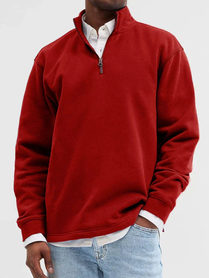 Nordisk Flair Sweatshirt Homme Mélange Coton Col Montant Zip Front Décontracté Poignets et Ourlet Côtelés