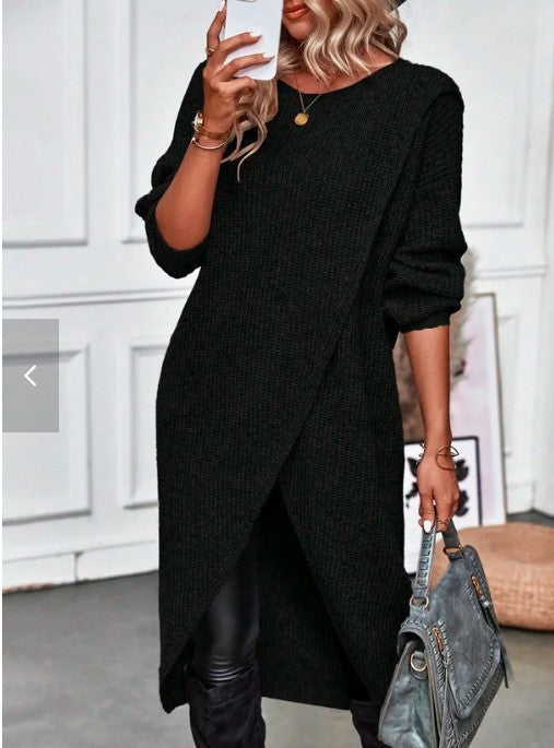 Damen Strickkleid mit asymmetrischem Saum und weitem Schnitt Amawinc