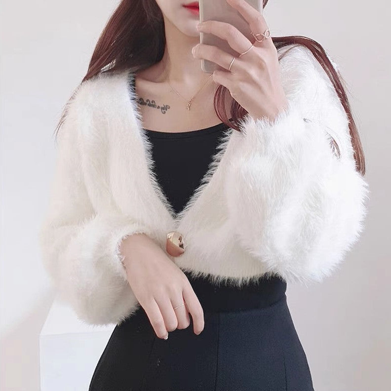 Damen kuschelige Bolerojacke im modischen und flauschigen Design Amawinc