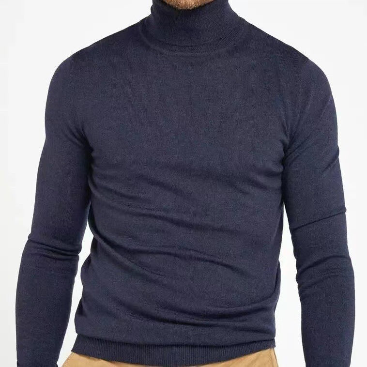 Pull Col Roulé Homme Slim Fit En Maille Coton Mélangé Manches Longues Bord Côtes Confortables