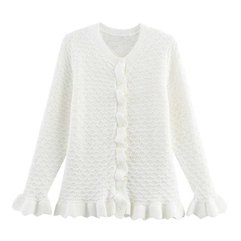 Damen Strickjacke mit Rüschendetails und Knopfleiste Amawinc