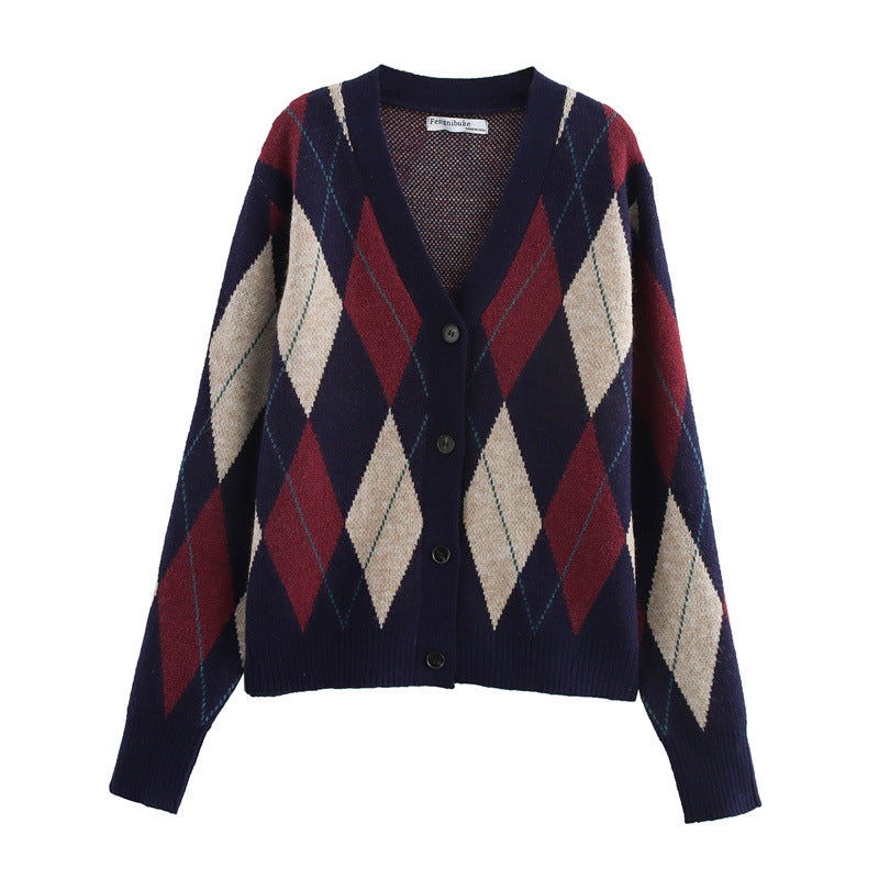 Damen gemusterte Strickjacke mit klassischen Karomotiven Amawinc