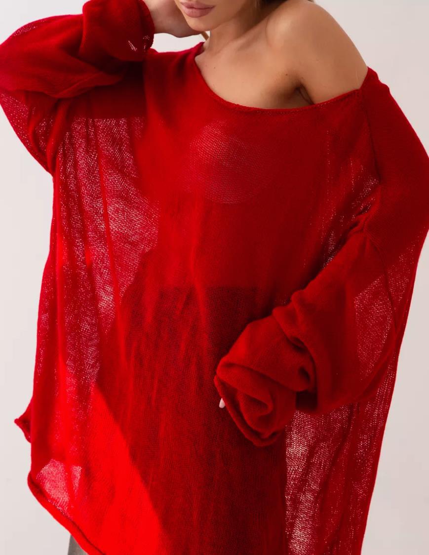 Damen luftiger Oversize-Strickpullover mit weitem Schnitt und transparentem Gewebe Amawinc