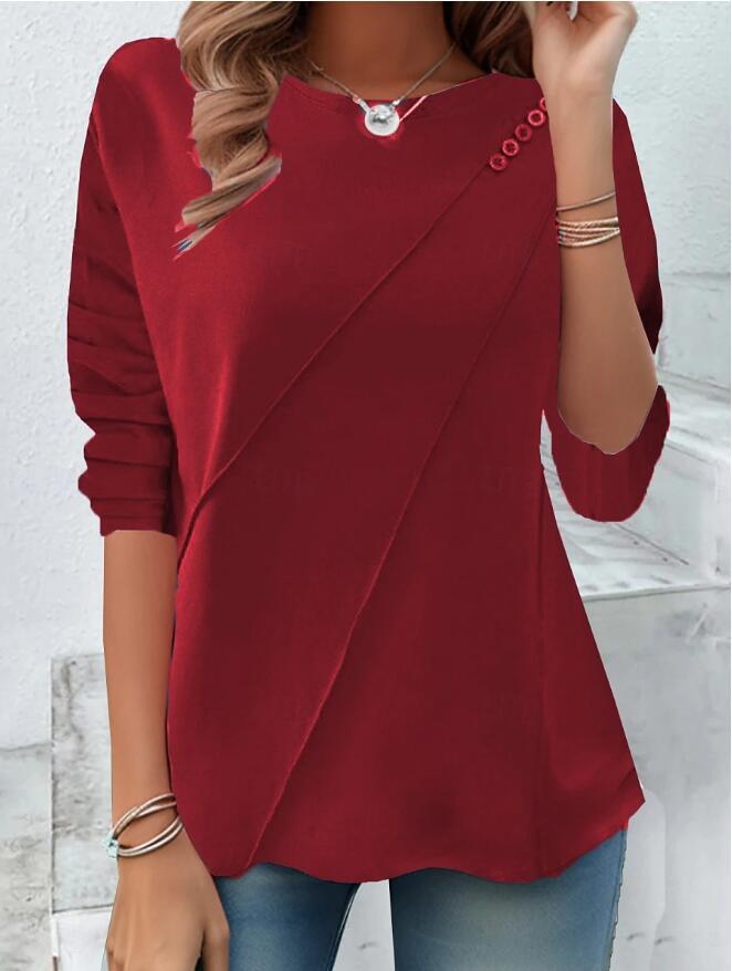 Damen modisches Oberteil mit asymmetrischem Saum und Knopfdetails Amawinc