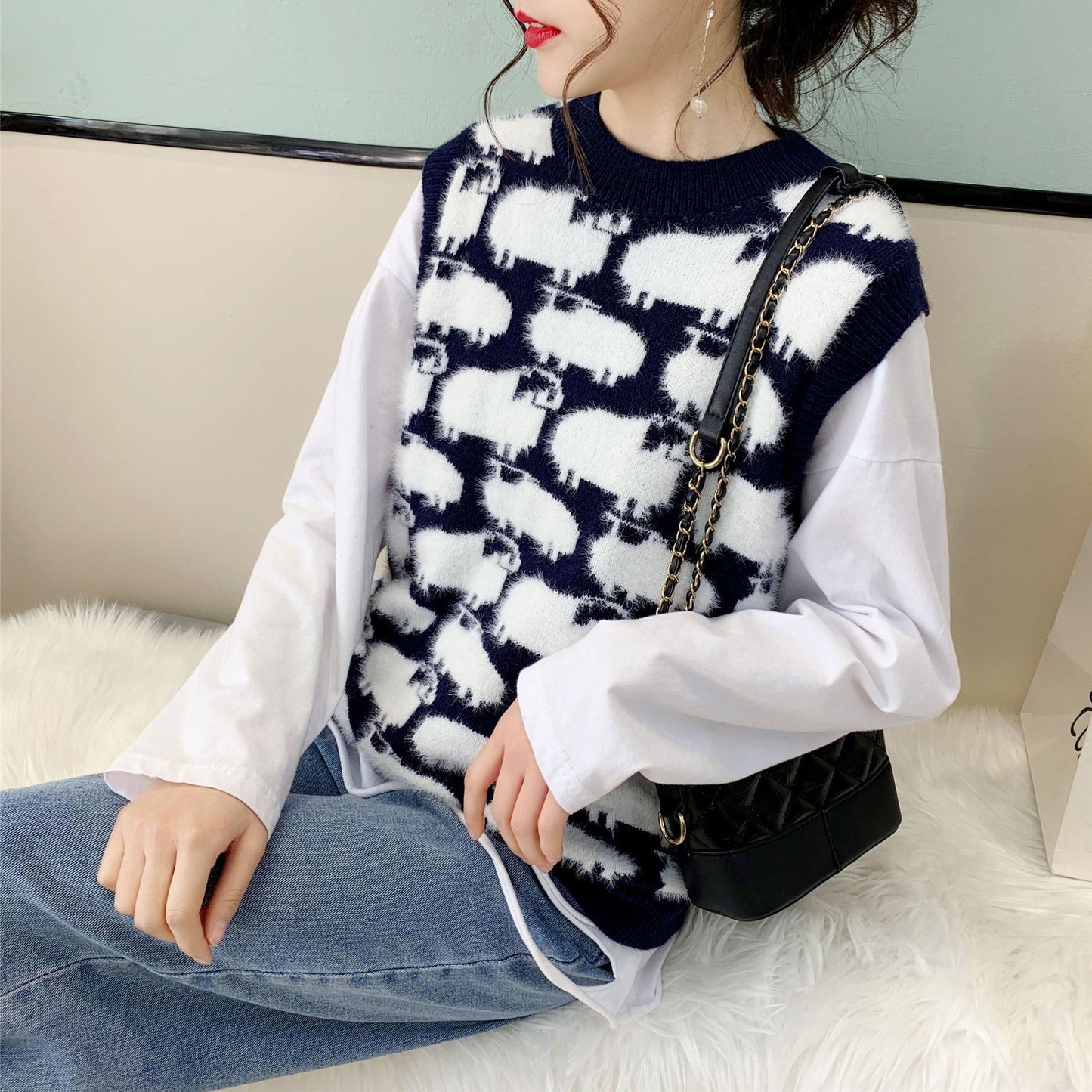 Damen Strickpullover mit verspieltem Tiermotiv und lässigem Schnitt Amawinc