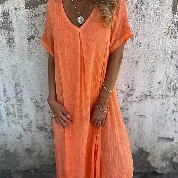 Aurea V-Neck Cotton Linen Dress