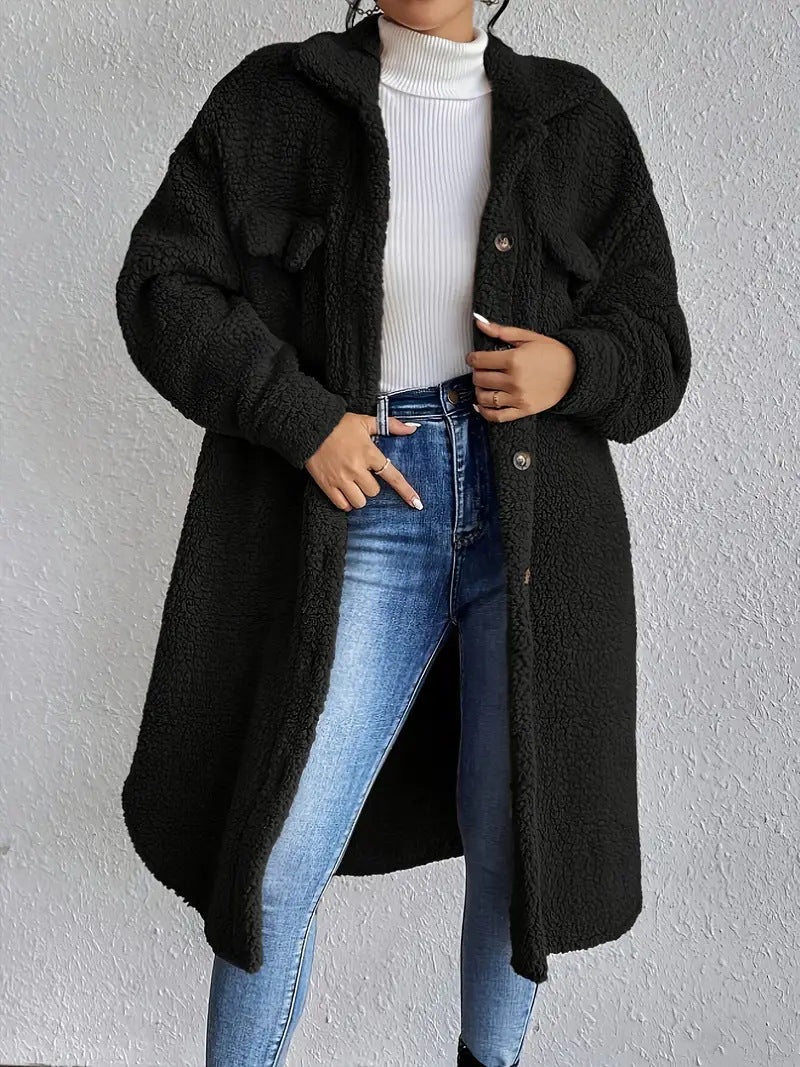 Damen Weiche und gemütliche Teddyjacke im Long-Format Amawinc