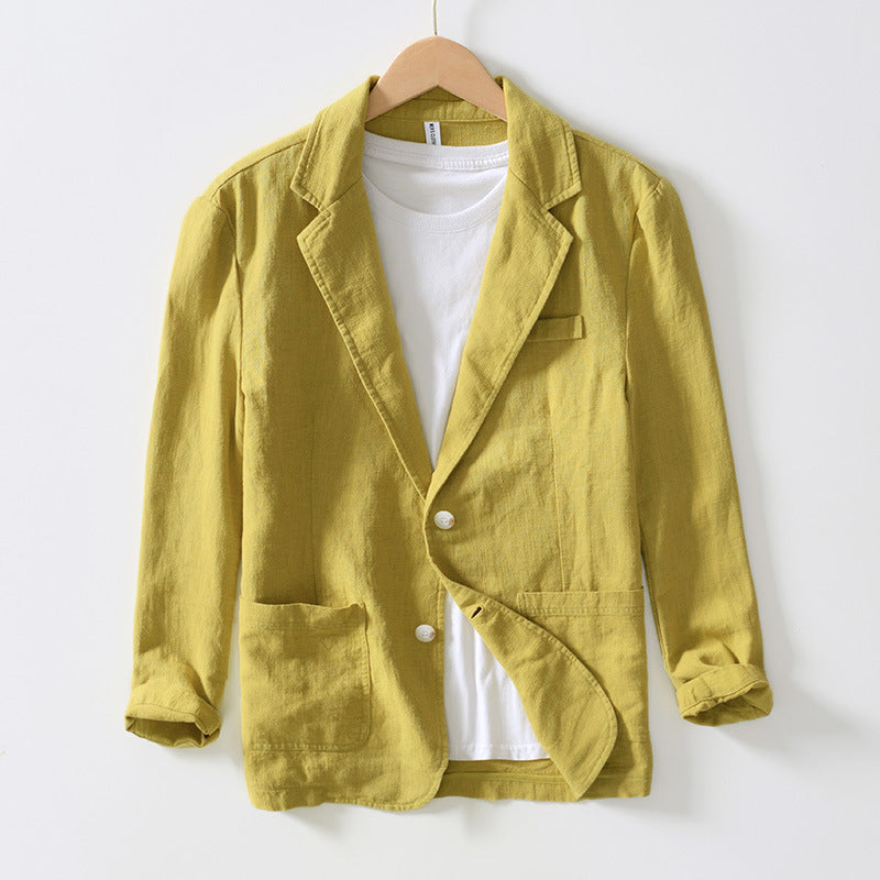 Veste Homme En Mélange Coton Lin Coupe Décontractée Boutonnage Simple Avec Poches Pour Looks Décontractés Et Formels