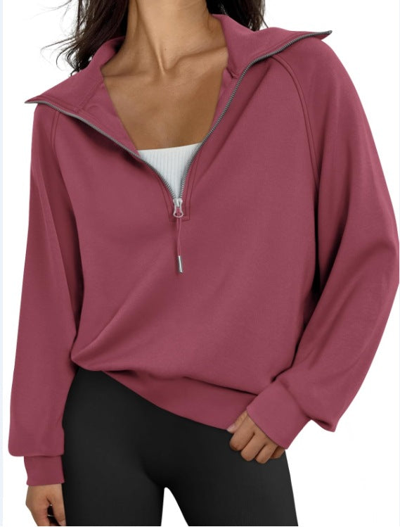 Damen lässiger Sweatpullover mit hohem Kragen und Reißverschluss Amawinc