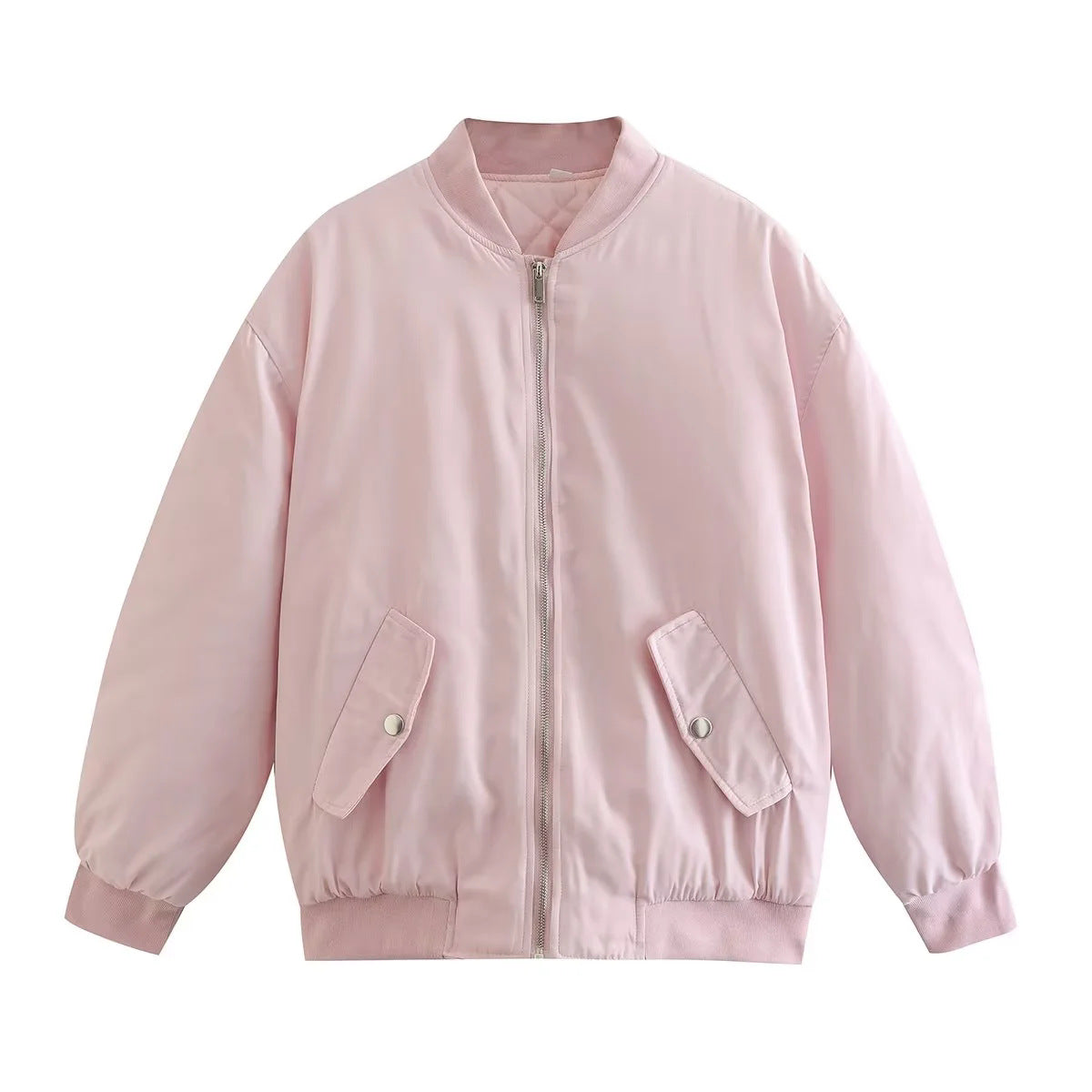 Damen modische Bomberjacke mit praktischen Taschen und hochgeschlossenem Kragen Amawinc