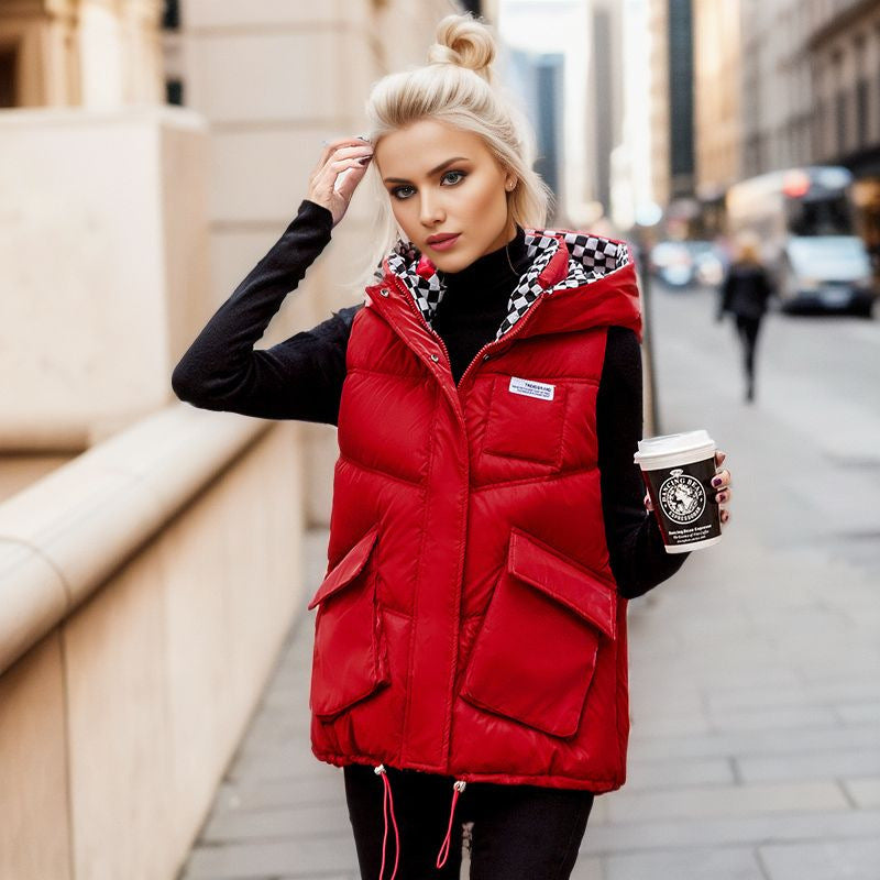 Damen gesteppte Winterweste mit verstellbarer Kapuze und praktischen Taschen Amawinc