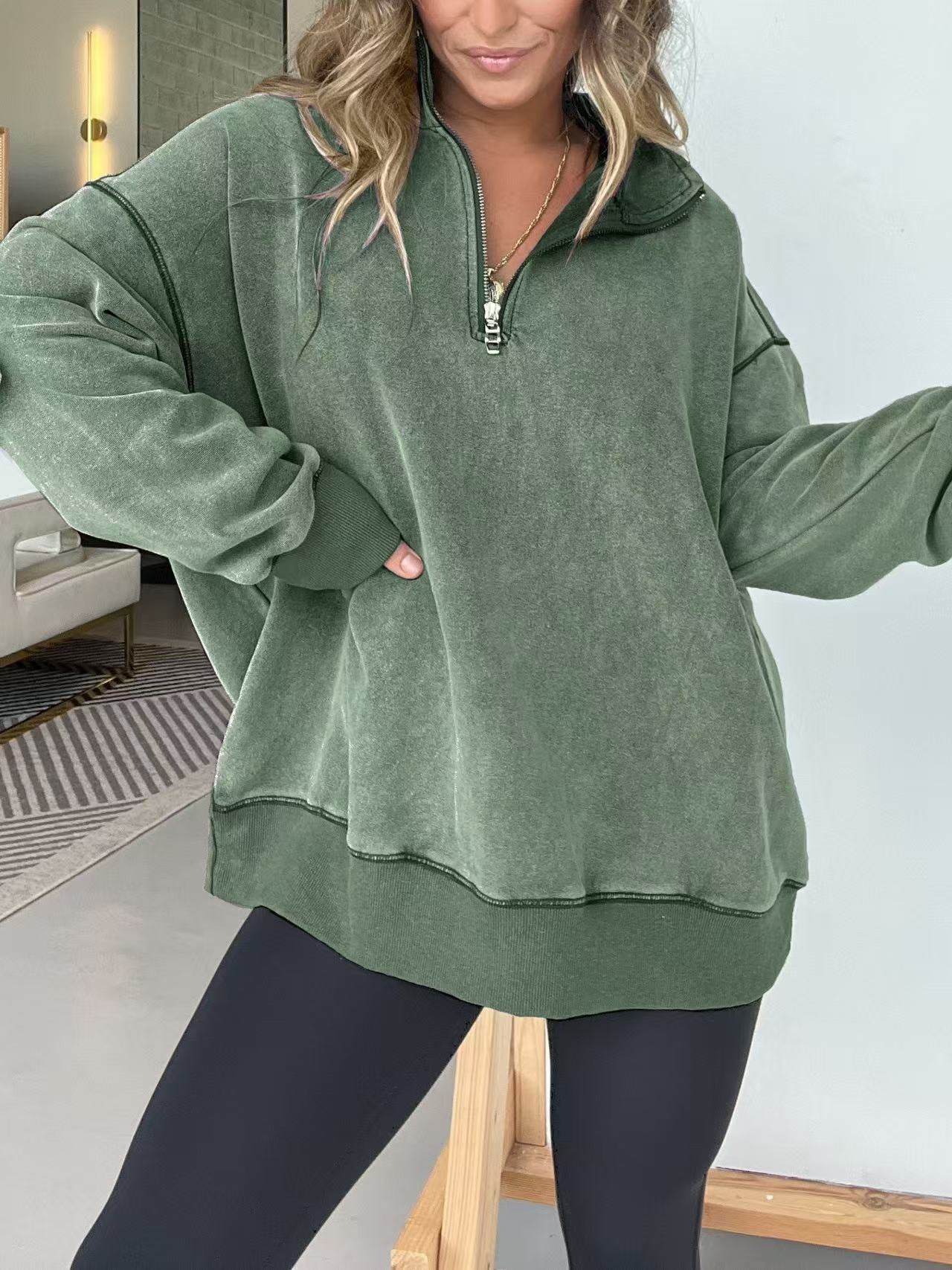 Damen Bequemer Fleece-Pullover mit halbem Reißverschluss Amawinc