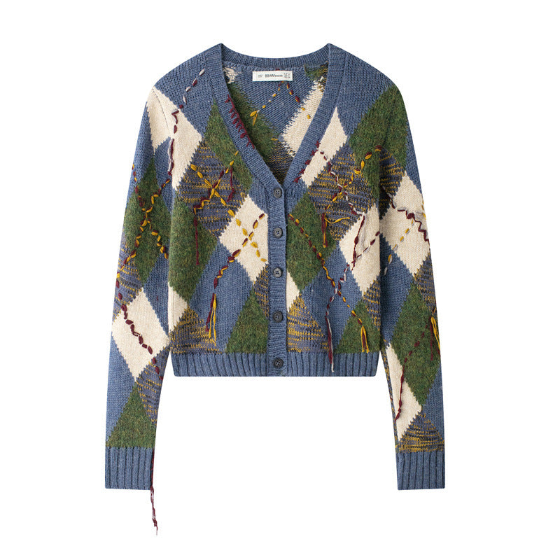 Damen Modische Strickjacke mit Zopfmuster und dekorativer Stickerei Amawinc