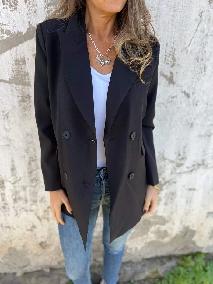 Damen Eleganter Double-Breasted Blazer mit zeitlosem Schnitt und leichten Schulterpolstern Amawinc