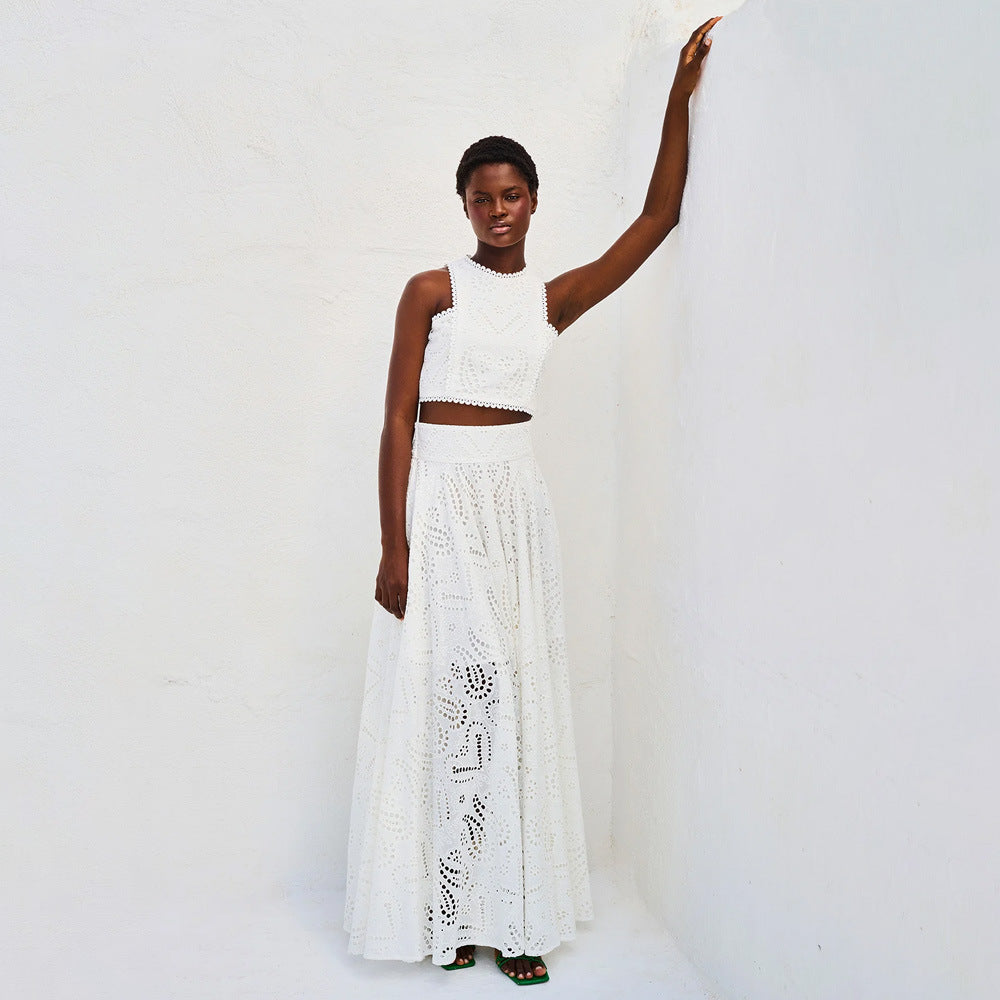 Ensemble Deux Pièces Femme Haut Court Ajusté Et Jupe Taille Haute Évasée En Broderie De Qualité Supérieure Nordisk Flair Amawinc