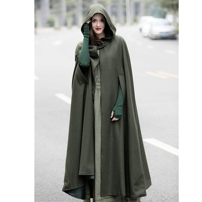 Damen Wickelponcho mit Kapuze und seitlichen Taschen Amawinc