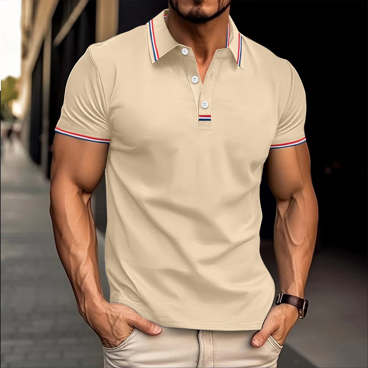 Amawinc Polo Homme Slim Fit en Coton Mélangé avec Col Côtelé et Patte de Boutonnage Raffiné