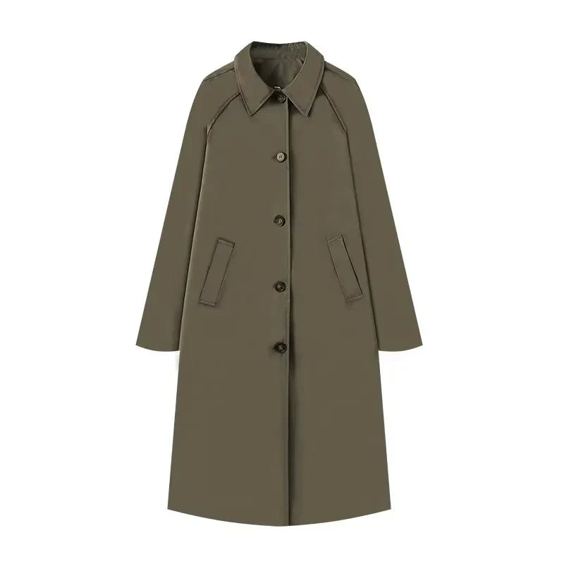 Manteau Femme Longueur Midi Coupe Droite Décontractée Mélange Laine Manches Raglan Fermeture Boutons