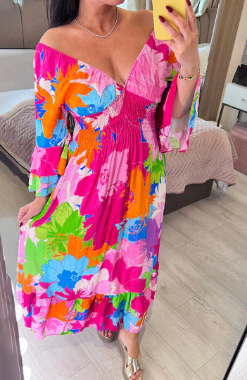 Fudus Damen-Blumenkleid mit V-Ausschnitt in großen Größen