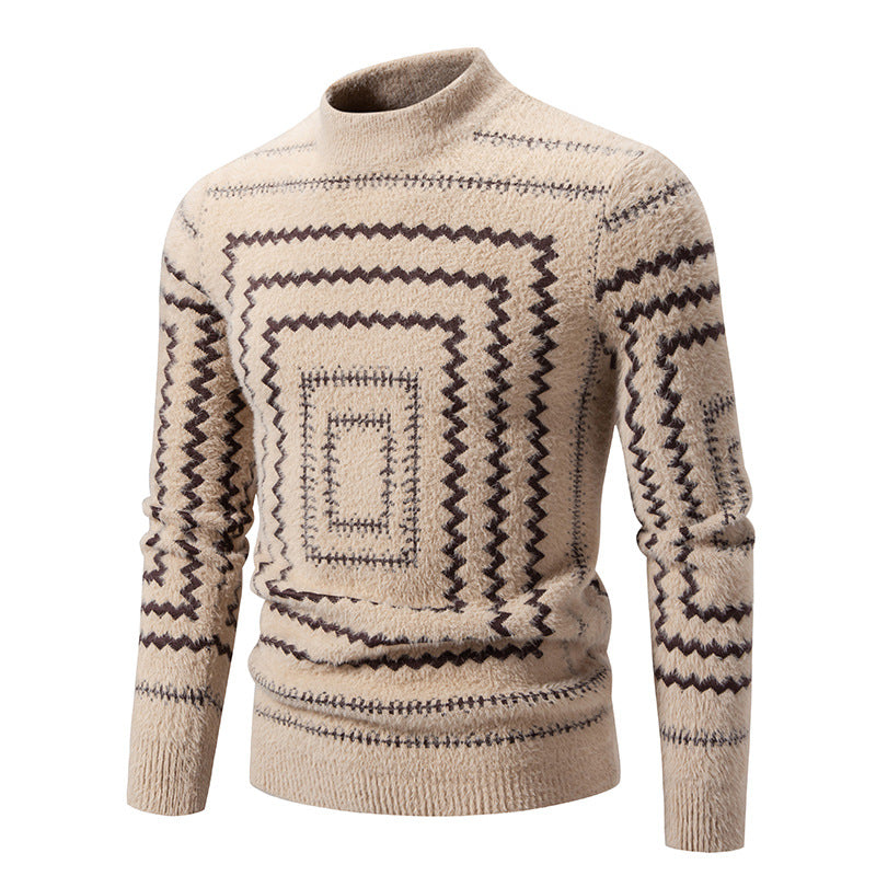 Damen Strickpullover mit geometrischem Muster und hohem Kragen Amawinc