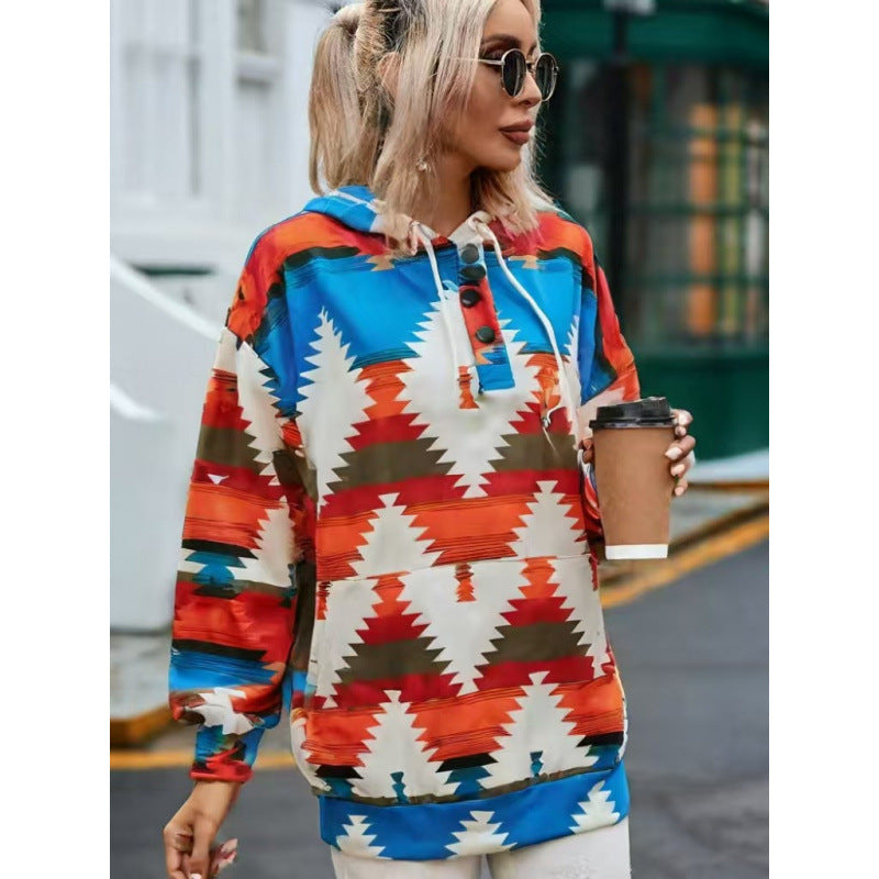 Damen Relaxed Fit Bohemian Grafik Hoodie Amawinc