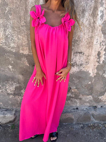 Amawinc Robe Maxi Décontractée Pour Femme Avec Détails Floraux À L'Épaule Pour Vacances Jours Chauds
