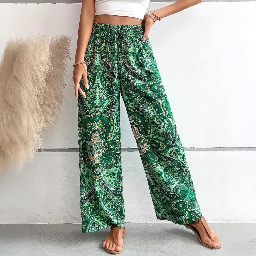 Pantalon Femme Ample Taille Élastique Respirant Léger Imprimé Bohème Style Nordique Confortable Idéal Été