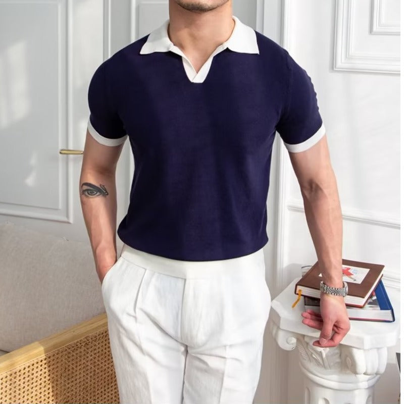 Polo Homme En Coton Tricoté Coupe Regular Avec Bord Côtelé Manches Courtes Amawinc