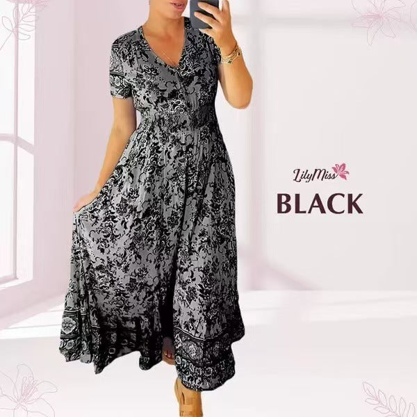 Fudus bedrucktes Strandkleid mit V-Ausschnitt