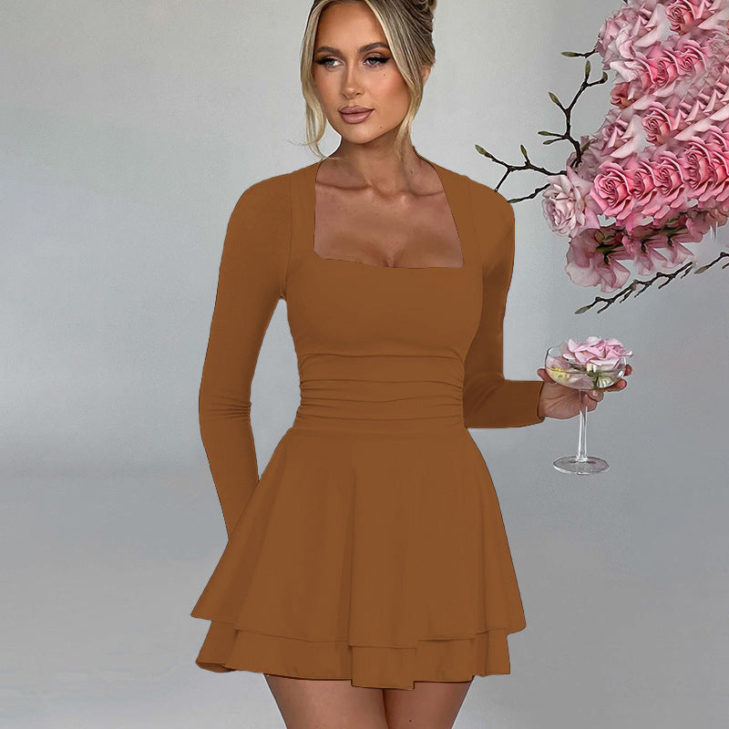 Damen Mini-Kleid mit langem Arm und verführerischem Rüschensaum Amawinc