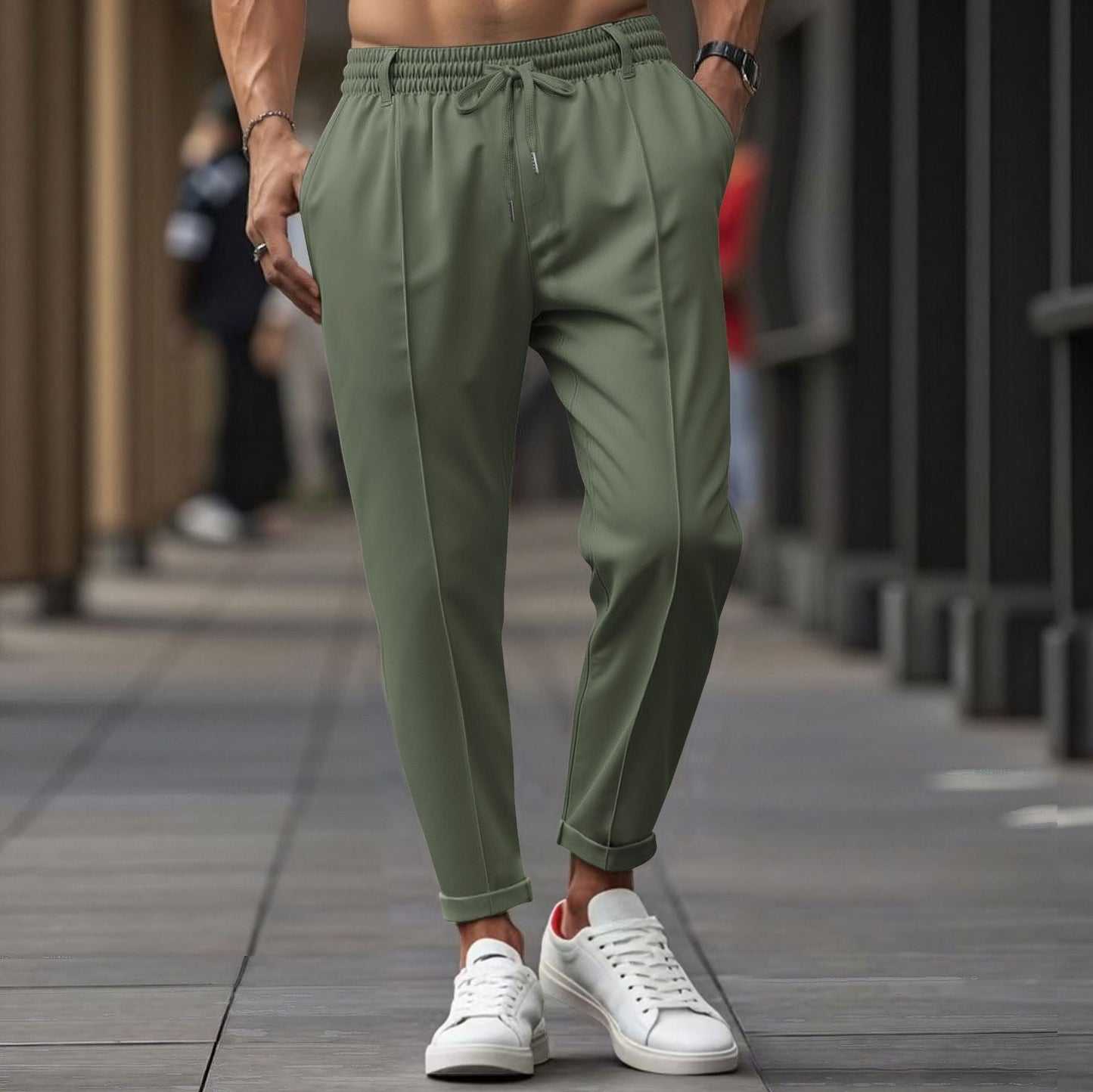 Pantalon Jogging Homme En Mélange Coton Confort Jambe Droite Taille Élastique Longueur Pour Entraînement Et Détente