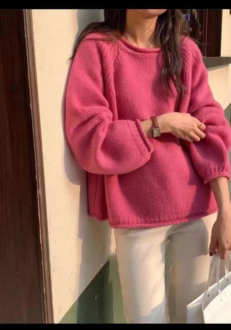 Damen gemütlicher Strickpullover mit lässigem Schnitt und luftigen Ärmeln Amawinc