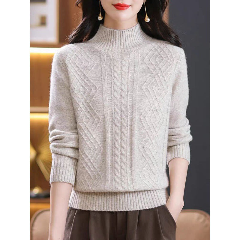 Damen Strickpullover mit Rippenstruktur und hochgeschlossenem Kragen Amawinc