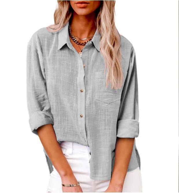 Damen lässige Leinenbluse mit kurzem Arm und Knopfdetails Amawinc