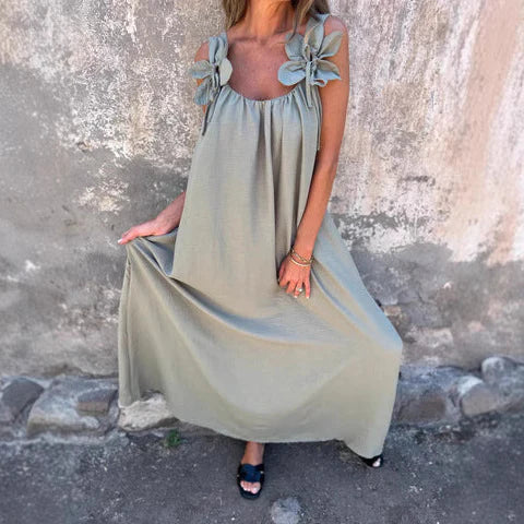 Amawinc Robe Maxi Décontractée Pour Femme Avec Détails Floraux À L'Épaule Pour Vacances Jours Chauds