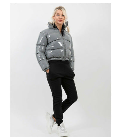 Damen modische kurze Steppjacke mit glänzendem Finish Amawinc