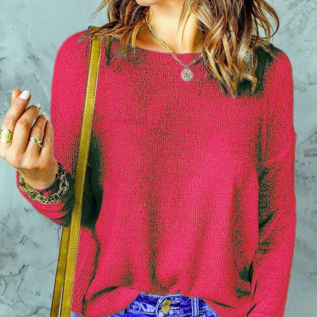 Damen Grober Strickpullover mit weitem Schnitt und dekorativem V-Ausschnitt Amawinc