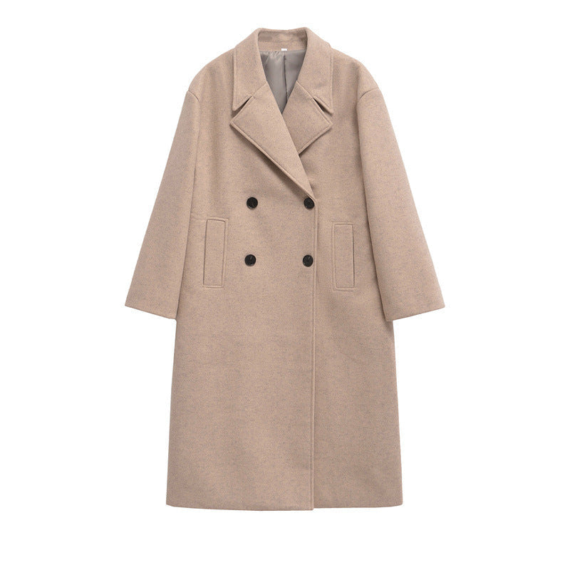 Damen Eleganter Übergrößen Doppelreiher-Wollmantel Amawinc