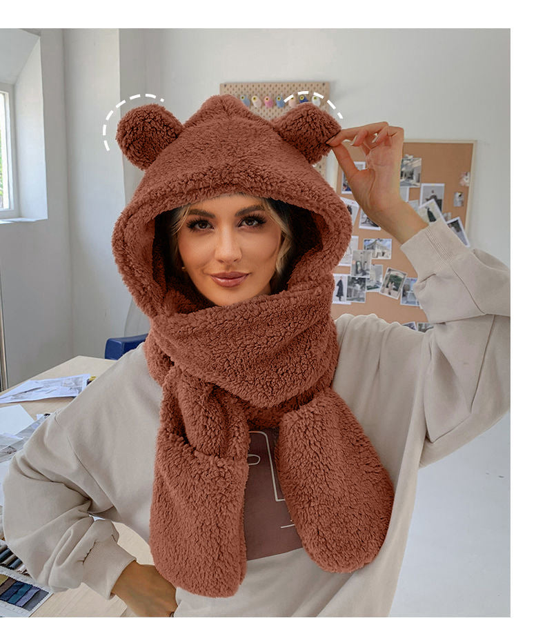 Damen Kuschelige Mütze mit Schal Amawinc