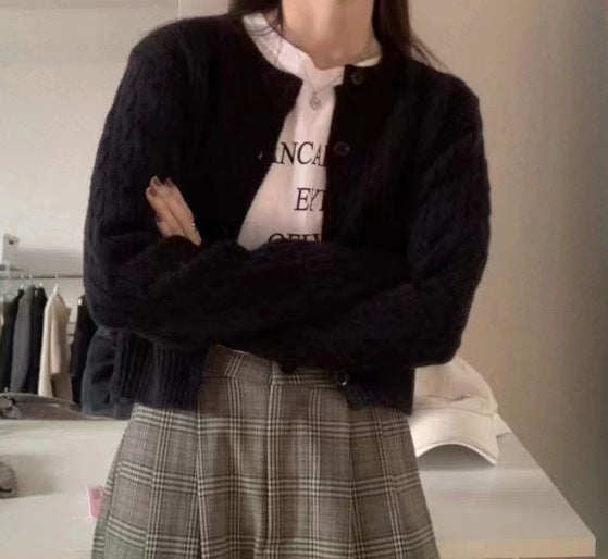 Damen gestrickte Bolerojacke mit Zopfstruktur Amawinc