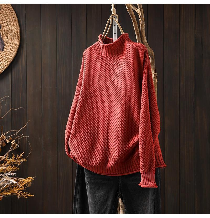 Pull Oversize Femme Nordisk Flair Maille Gaufrée Col Montant Dolman Manches Bord Côtelé