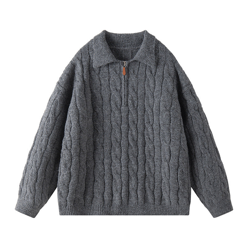 Damen Hochwertiger Strickpullover mit kurzem Reißverschluss und klassischem Kragen Amawinc