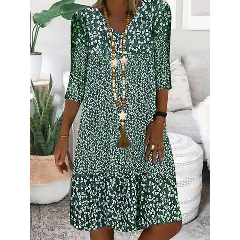 Stilvolles Midi-Kleid von Fudus mit 3/4-Ärmeln und V-Ausschnitt